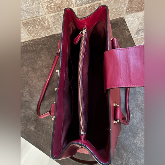 Coach Dark Red Leather Satchel with Gold Accents - Picture 4 of 10